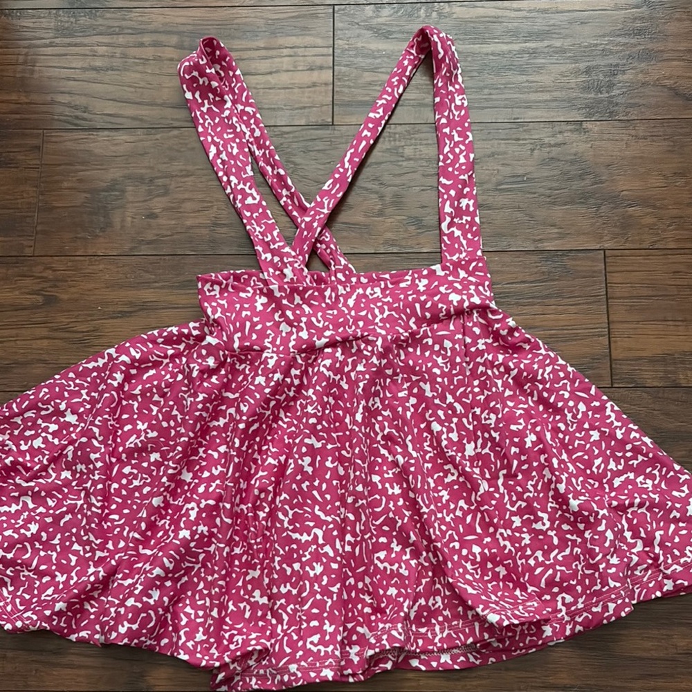 Girls pink composition notebook print suspender skirt sz 8 back to school